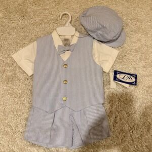 LITO Boys Size 4T Easter OUTFIT WITH BOWTIE, VEST L, Shorts AND HAT
